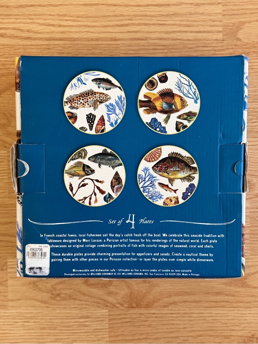 Williams Sonoma 2012 Poisson Marc Lacaze 4 fish plates + original box (Crazing) - Picture 4 of 15